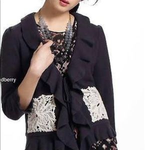 Sz L Anthropologie Leifsdottir grey Wool Ruffle Jacket with Lace detail